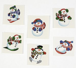 Glitter Snowmen Tattoos:  Pack of 12