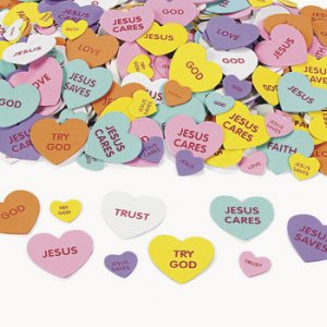 Christian Message Self Adhesive Foam Hearts:  Pack of 50